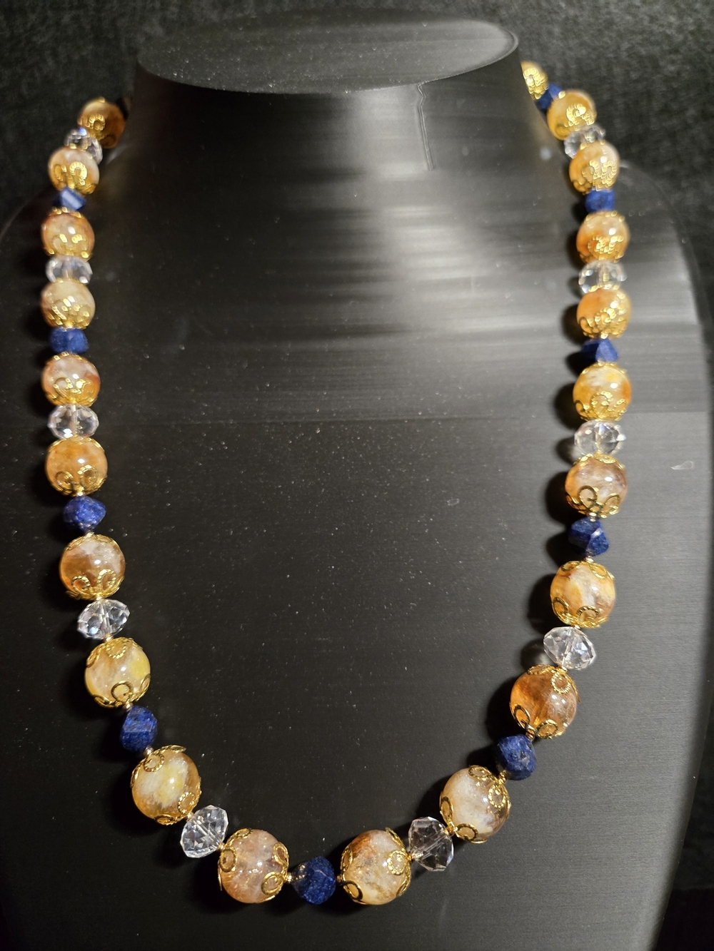 Artisan Faceted Dumortierite And Citrine Necklace